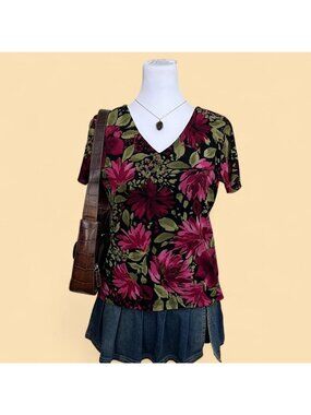 90s black floral boho beachy summer tropical vacation mesh shirt